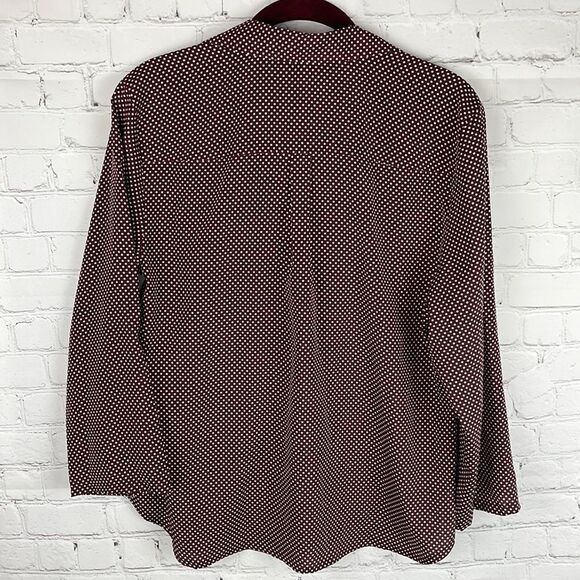 Ann Taylor Burgundy w/White Polka Dots Blouse Size medium - Picture 3 of 6